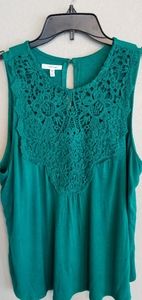 Maurices green tank with crochet detail- XL